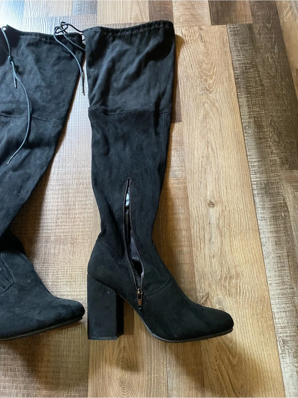 Pierre Dumas Black Over-The-Knee Block Heel Boots with Tie Detail